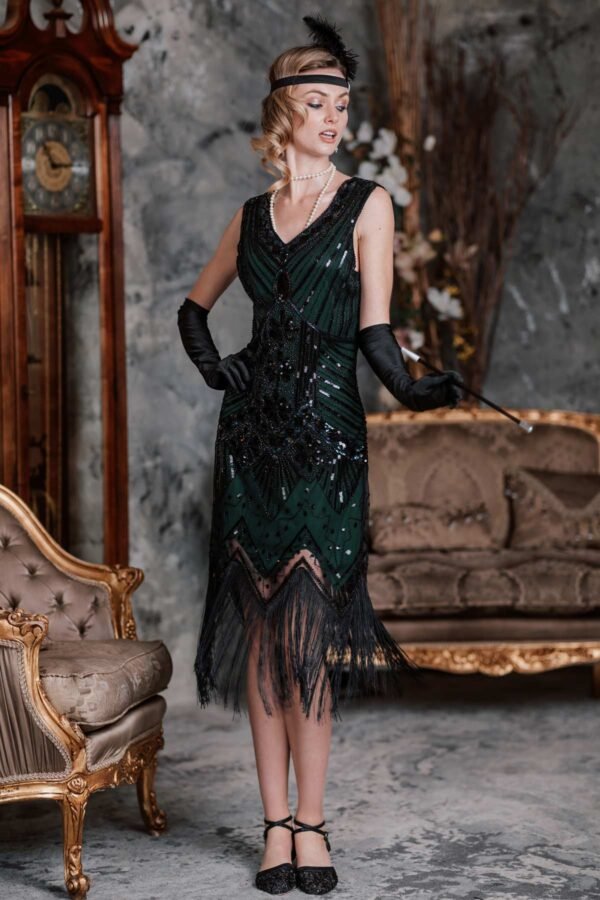 Dark Green 1920s Sequined Flapper Dress – Bild 2
