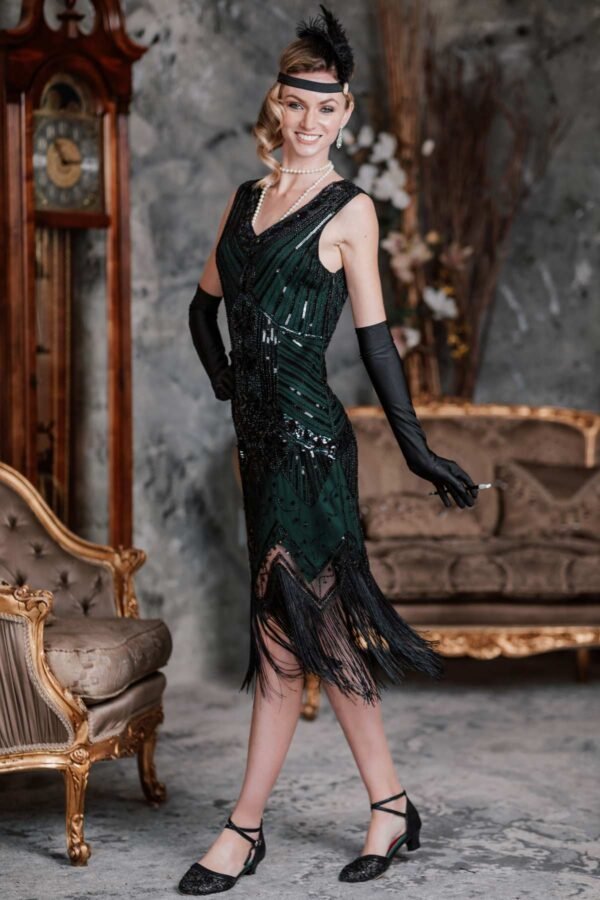 Dark Green 1920s Sequined Flapper Dress – Bild 3