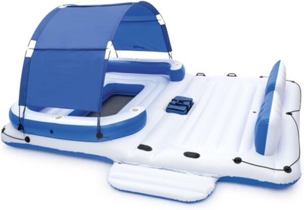 Tropical Breeze 6 Person Inflatable Party Island Water Float Lounger with 6 Cup Holders, Backrests, and Detachable Sun Shade – Bild 17
