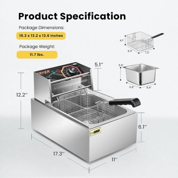 VIVOHOME 2500W 10.6 QT Electric Deep Fryer with 6.3 QT Removable Basket, Temperature Adjustable 140-392℉ – Bild 7