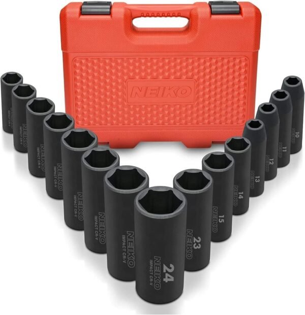 02448A 1/2" Drive Master Impact Socket Set, 65 Piece, Standard SAE (3/8"-1-1/4") & Metric (10-24 mm) Sizes, Deep & Shallow Kit, Includes Adapters & Ratchet Handle