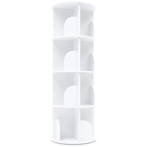Wuzstar 4 Tiers Rotating Bookshelf 360 Degrees Display Shelves Bookshelf Organizer White Stackable Rack Floor Standing Bookcase for Living Room, Bedroom and Office, 15.7 * 15.7 * 46.5in – Bild 10