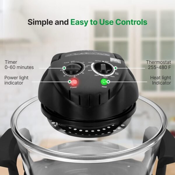 18 Quart Convection Countertop Air Fryer - See through Glass for Best Cooking Results - Air Fryer, Roaster, Bake, Grill, Steam & Roast - Includes Glass Bowl, Broil Rack & Toasting Rack – Bild 5