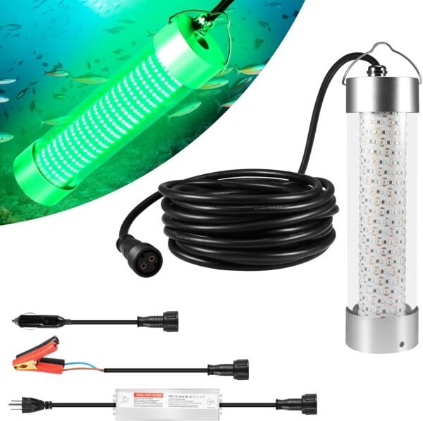Underwater Fishing Light, 10000~80000lm 100W / 300W / 400W / 800W, 12V / 110V / 220V Green Night Fishing Attractor IP68 Submersible Lamp for Crappie Snook Squid Shrimp, 49ft/33ft/16ft Wire