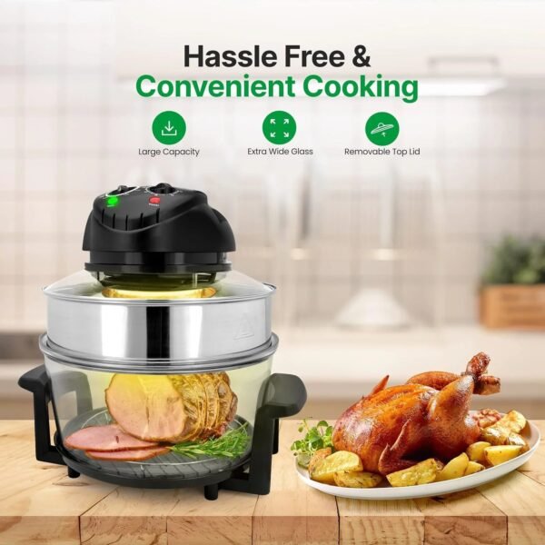 18 Quart Convection Countertop Air Fryer - See through Glass for Best Cooking Results - Air Fryer, Roaster, Bake, Grill, Steam & Roast - Includes Glass Bowl, Broil Rack & Toasting Rack – Bild 3