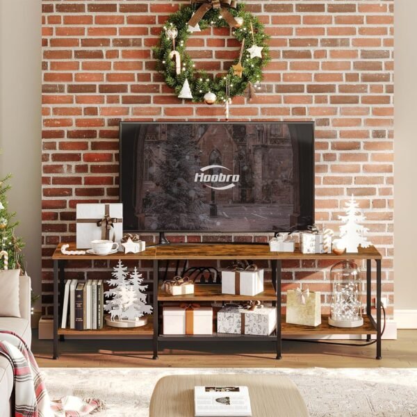 TV Stand with Power Outlets to 75 Inches, TV Console Table with Open Storage Shelves Cabinet, Industrial Media Entertainment Center for Living Room Bedroom, Rustic Brown and Black BF60DS01 – Bild 41