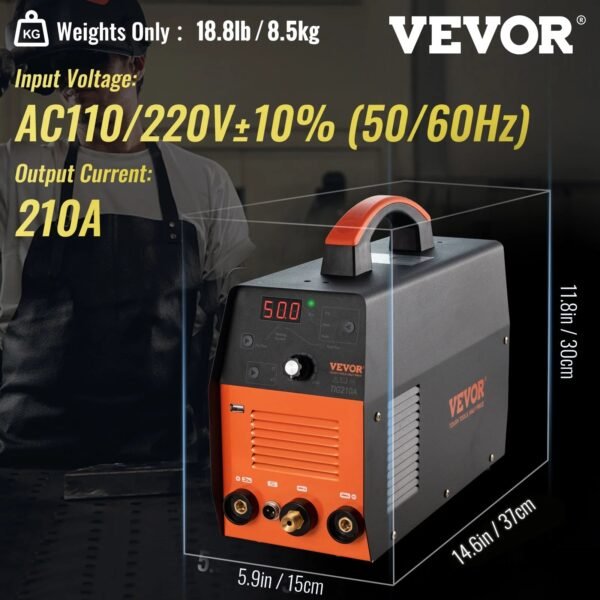 VEVOR TIG Welder, 210Amp 3 in 1, 110/220V Dual Voltage HF TIG/Stick/Clean Welding Machine w/ USB, IGBT Inverter & Torch, Digital Arc Welder for Stainless Steel, Iron, Mild Steel, Copper, and Nickel – Bild 7