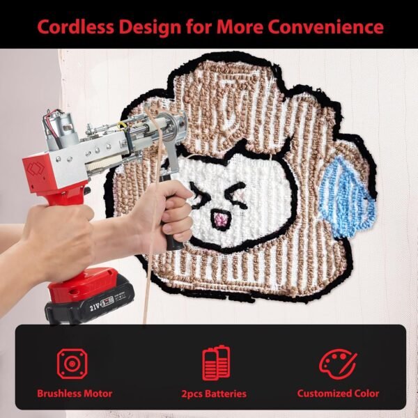 2023-Cordless-Rug-Tufting-Gun-Kit with Carpet Trimmer- Tufting-Gun-Starter-Kit-with 2pcs 4.0Ah Batteries，2 in 1 Cut Loop Pile Tufting Gun with Tufting Shears, Carpet Gun Cloth Yarn（Light Red） – Bild 21