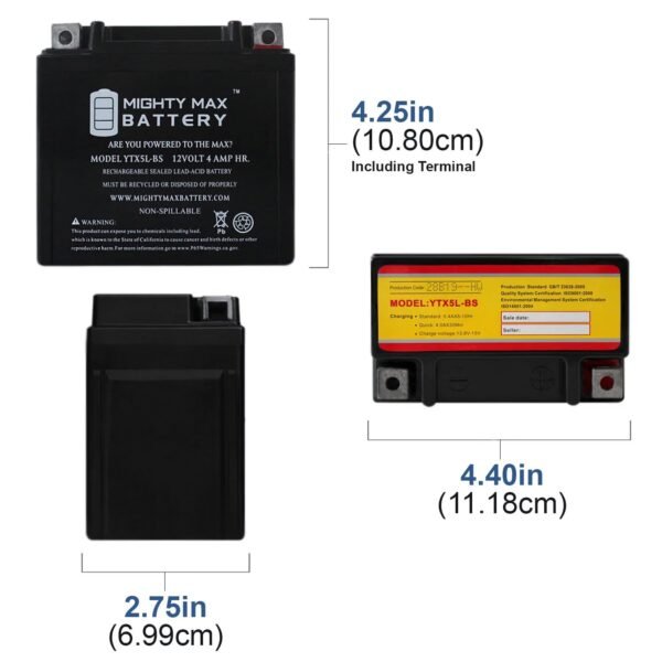 YTX5L-BS Battery Replaces Aprilia SR H2O Di-Tech 50 00-04 - 4 Pack – Bild 2