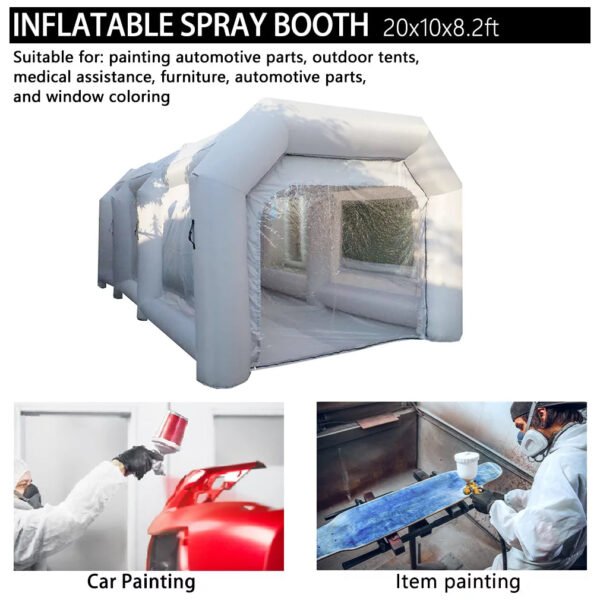 WGIA Portable Inflatable Paint Booth 20x10x8.2Ft Grey 2 Blowers Inflatable Spray Booth with Air Filter System – Bild 4