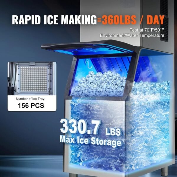 VEVOR Commercial Ice Maker, 360LBS/24H Ice Making Machine with 330.7LBS Large Storage Bin – Bild 3