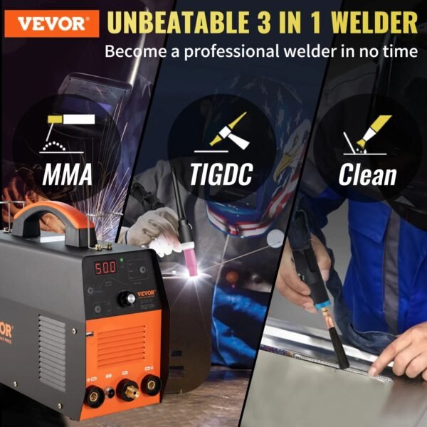 VEVOR TIG Welder, 210Amp 3 in 1, 110/220V Dual Voltage HF TIG/Stick/Clean Welding Machine w/ USB, IGBT Inverter & Torch, Digital Arc Welder for Stainless Steel, Iron, Mild Steel, Copper, and Nickel – Bild 2