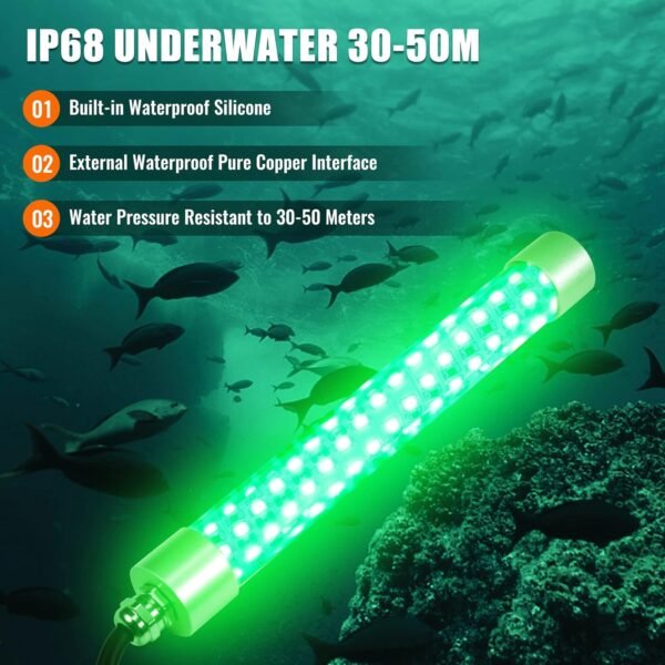 Underwater Fishing Light, 10000~80000lm 100W / 300W / 400W / 800W, 12V / 110V / 220V Green Night Fishing Attractor IP68 Submersible Lamp for Crappie Snook Squid Shrimp, 49ft/33ft/16ft Wire – Bild 19