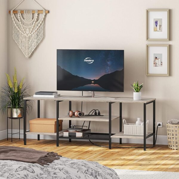 TV Stand with Power Outlets to 75 Inches, TV Console Table with Open Storage Shelves Cabinet, Industrial Media Entertainment Center for Living Room Bedroom, Rustic Brown and Black BF60DS01 – Bild 33