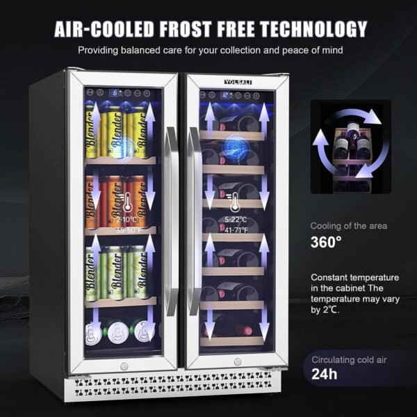 Yolsali 24 Inch Wine Cooler, Beverage Refrigerator, Dual Zone Wine Cooler Refrigerator with 2 Safety Locks, Adjustable Legs, Soft LED Light, Hold 20 Bottles and 57 Cans, Built-In or Freestanding – Bild 4