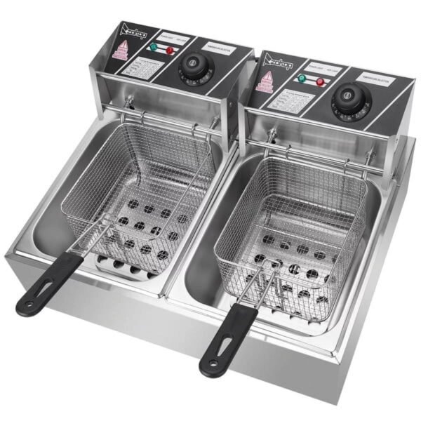 YAPENG Electric Deep Fryer, 12L*2 Large Capacity Countertop Fryer w/Dual Removable Basket and Lids, 2500W*2 Stainless Steel Deep Fryer, Silver – Bild 5