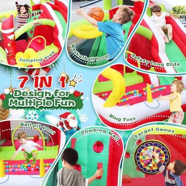 Track 7 Christmas Inflatable Bounce House for Kids, 7 in1 Slide Inflatable Bouncer with Blower, Slide, Climbing, Obstacles, Jumping All in One Castle, Outdoor & Indoor, for Toddlers Age 2+ – Bild 3