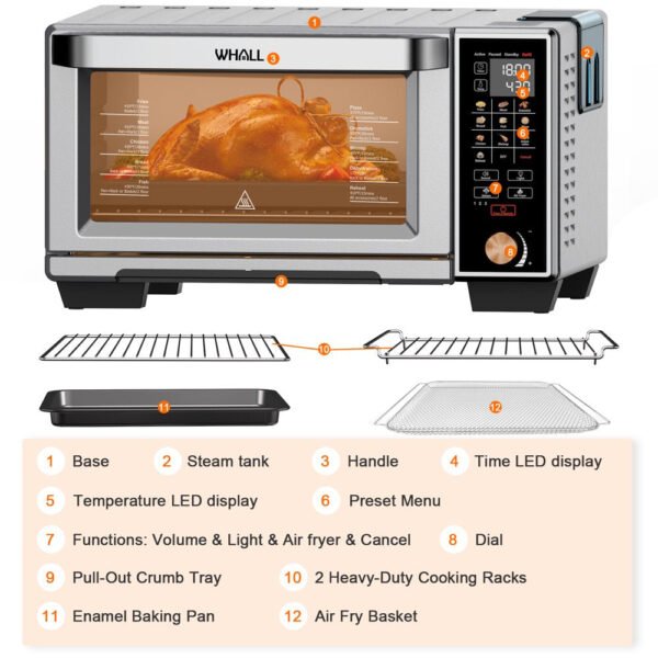 WHALL Air Fryer Toaster Oven - 30QT Convection Oven, 11-In-1 Steam Oven, Touchscreen, 4 Accessories – Bild 3