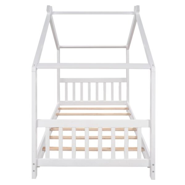 Twin Size White House Platform Bed with Roof Design Headboard and Footboard, Kids Bedroom Furniture – Bild 5
