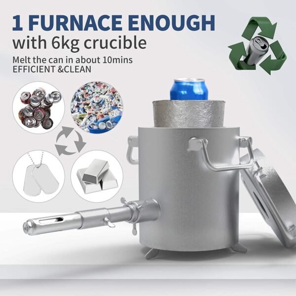 XCHENBI Propane Melting Furnace Kits, 6kg(13LB) Graphite Crucible, Up to 2372°F, Made of Steel Barrel, Smelt Metal,with Goggles and High Temperature Gloves – Bild 4
