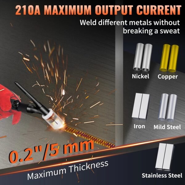 VEVOR 210Amp TIG Welder 110/220V Dual Voltage HF TIG/Stick/Clean 3 in 1 Welder w/ Pulse, IGBT Inverter & Torch, Digital Arc Welding Machine for Stainless Steel, Iron, Mild Steel, Copper, and Nickel – Bild 5