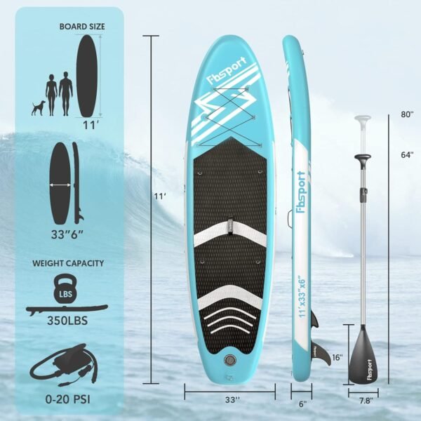 11FT Premium Inflatable Stand Up Paddle Board, Yoga Board with Durable SUP Accessories & Carry Bag | Wide Stance, Surf Control, Non-Slip Deck, Leash, Paddle and Pump for Youth & Adult – Bild 3