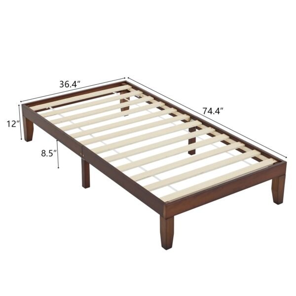 Wooden Twin Bed Frame with Brown Finish - Sturdy and Basic Design, 197.2 x 96.5 x 30.5cm - Perfect for Kids' Bedrooms – Bild 5