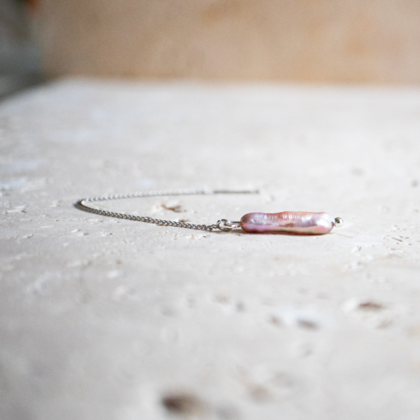 Einfädler Ohrring lange Süßwasserperle Perle rosa gold vergoldet oder 925 Sterling Silber / Threader Ohrringe – Bild 3