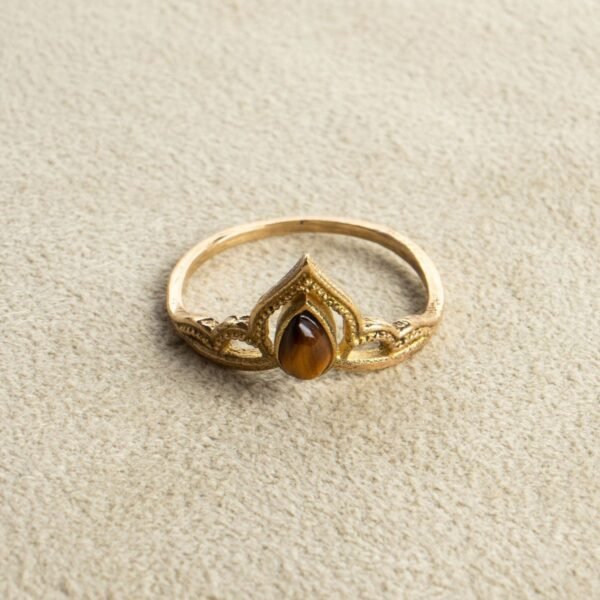 Tiara Kronen Ring mit Tigerauge Spitze gold handgemacht – Bild 4
