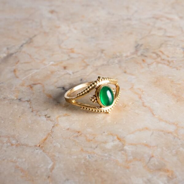 Boho Ring Auge mit grünem Onyx gold handgemacht – Bild 2