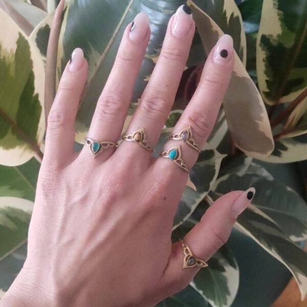 Tiara Kronen Ring mit Tigerauge Spitze gold handgemacht – Bild 2
