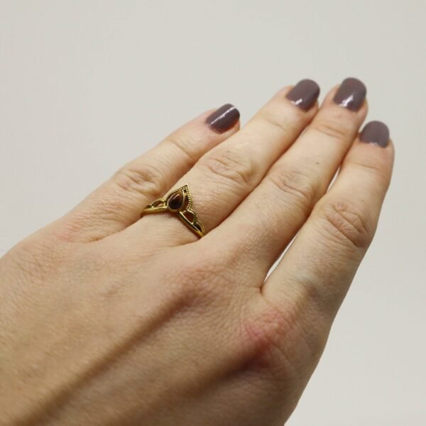 Tiara Kronen Ring mit Tigerauge Spitze gold handgemacht – Bild 5