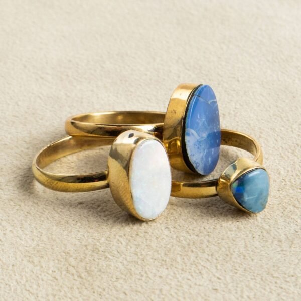 Flacher großer Opal Ring gold handgemacht – Bild 4