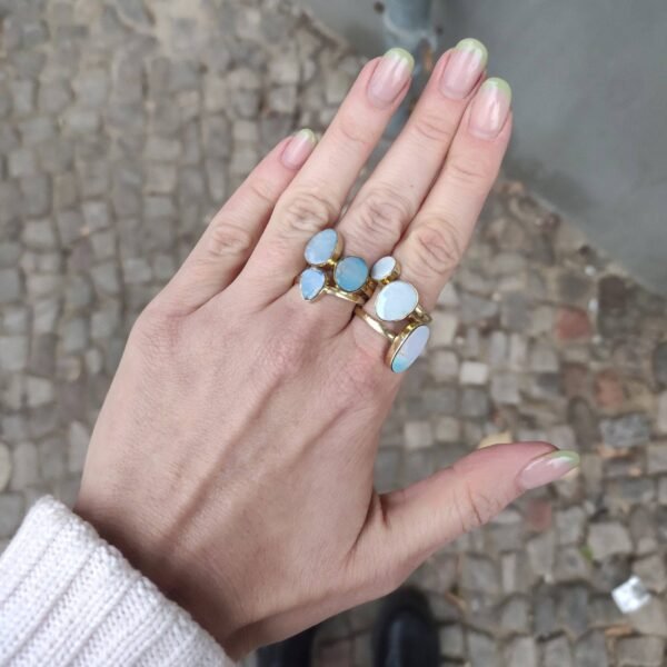 Flacher großer Opal Ring gold handgemacht